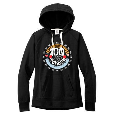 100th Day Of School Teacher 100 Days Smarter Pencil Ruler Women's Fleece Hoodie