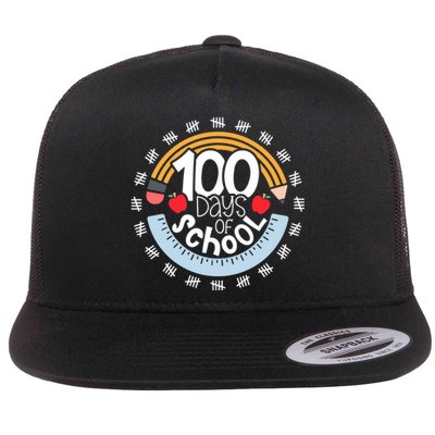 100th Day Of School Teacher 100 Days Smarter Pencil Ruler Flat Bill Trucker Hat