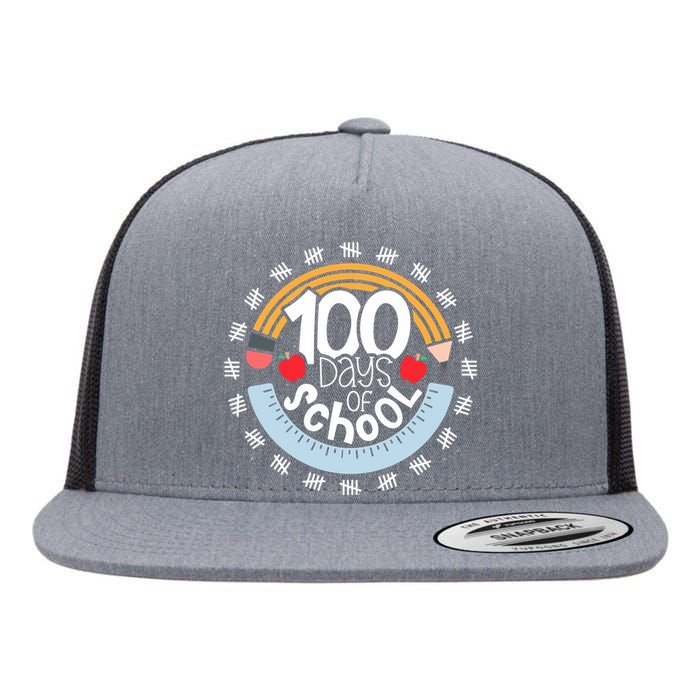 100th Day Of School Teacher 100 Days Smarter Pencil Ruler Flat Bill Trucker Hat