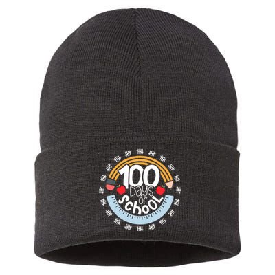 100th Day Of School Teacher 100 Days Smarter Pencil Ruler Sustainable Knit Beanie