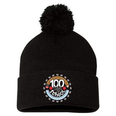 100th Day Of School Teacher 100 Days Smarter Pencil Ruler Pom Pom 12in Knit Beanie