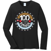 100th Day Of School Teacher 100 Days Smarter Pencil Ruler Ladies Long Sleeve Shirt