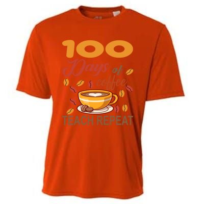 100 Days Of Coffee Teach Repeat Teacher 100 Days Of School Gift Cooling Performance Crew T-Shirt