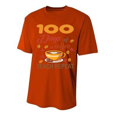 100 Days Of Coffee Teach Repeat Teacher 100 Days Of School Gift Performance Sprint T-Shirt