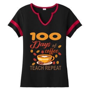 100 Days Of Coffee Teach Repeat Teacher 100 Days Of School Gift Ladies Halftime Notch Neck Tee