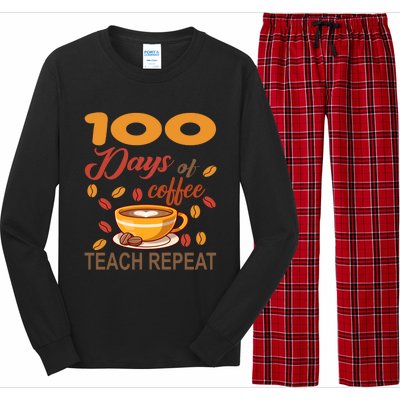 100 Days Of Coffee Teach Repeat Teacher 100 Days Of School Gift Long Sleeve Pajama Set