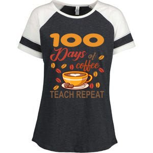 100 Days Of Coffee Teach Repeat Teacher 100 Days Of School Gift Enza Ladies Jersey Colorblock Tee