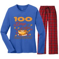 100 Days Of Coffee Teach Repeat Teacher 100 Days Of School Gift Women's Long Sleeve Flannel Pajama Set 