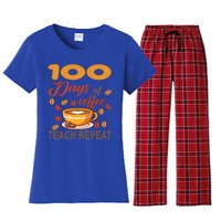 100 Days Of Coffee Teach Repeat Teacher 100 Days Of School Gift Women's Flannel Pajama Set