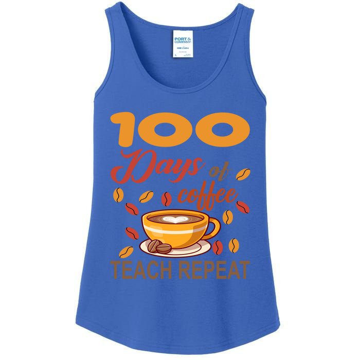 100 Days Of Coffee Teach Repeat Teacher 100 Days Of School Gift Ladies Essential Tank