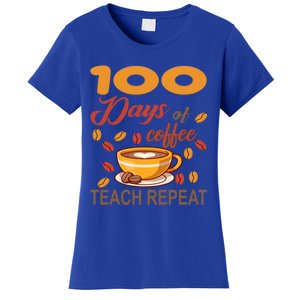 100 Days Of Coffee Teach Repeat Teacher 100 Days Of School Gift Women's T-Shirt