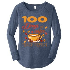 100 Days Of Coffee Teach Repeat Teacher 100 Days Of School Gift Women's Perfect Tri Tunic Long Sleeve Shirt