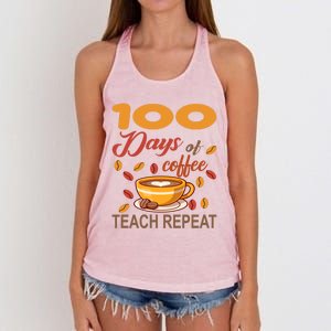 100 Days Of Coffee Teach Repeat Teacher 100 Days Of School Gift Women's Knotted Racerback Tank