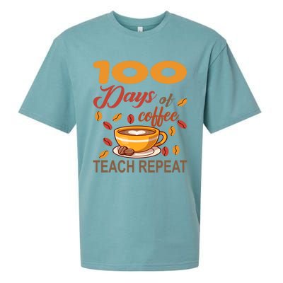 100 Days Of Coffee Teach Repeat Teacher 100 Days Of School Gift Sueded Cloud Jersey T-Shirt