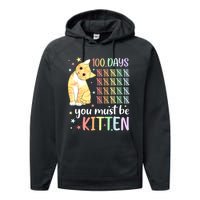 100th Day Of School Cat You Must Be Kitten Student Performance Fleece Hoodie