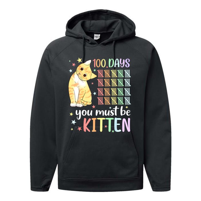 100th Day Of School Cat You Must Be Kitten Student Performance Fleece Hoodie