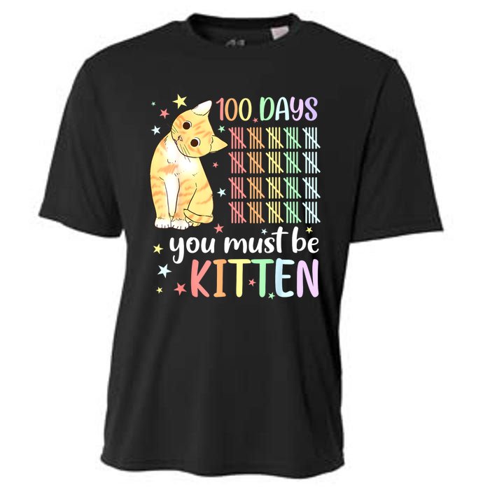 100th Day Of School Cat You Must Be Kitten Student Cooling Performance Crew T-Shirt