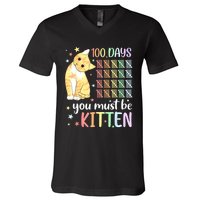 100th Day Of School Cat You Must Be Kitten Student V-Neck T-Shirt