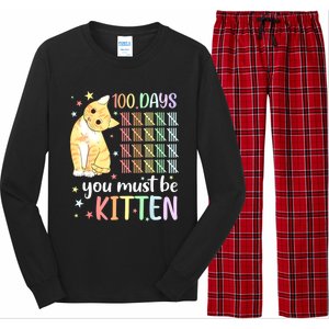 100th Day Of School Cat You Must Be Kitten Student Long Sleeve Pajama Set