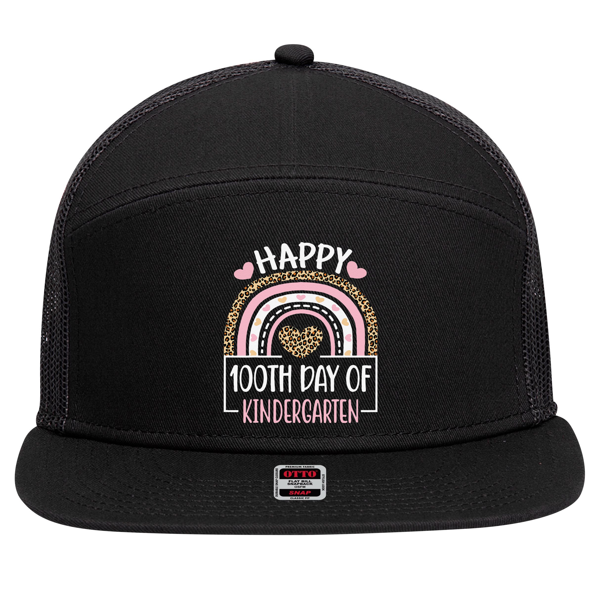 100th Day Of Kindergarten Funny 100 Days Of School Teacher 7 Panel Mesh Trucker Snapback Hat