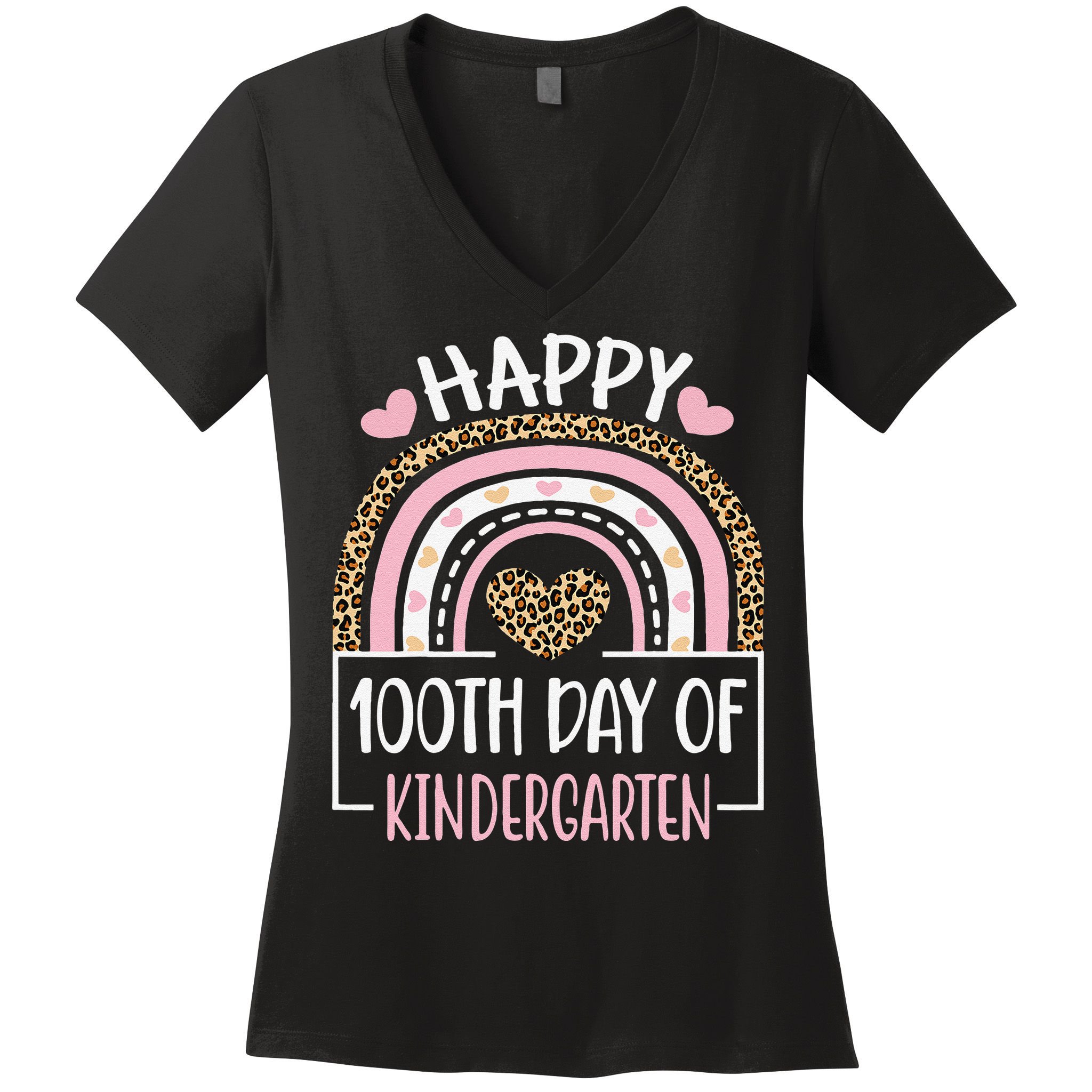 100th Day Of Kindergarten Funny 100 Days Of School Teacher Women's V-Neck T-Shirt