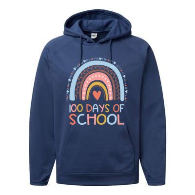 100th Day Of School Teachers 100 Days Smarter Rainbow Wo Performance Fleece Hoodie