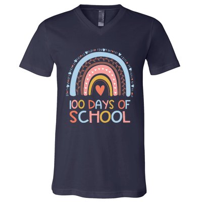 100th Day Of School Teachers 100 Days Smarter Rainbow Wo V-Neck T-Shirt