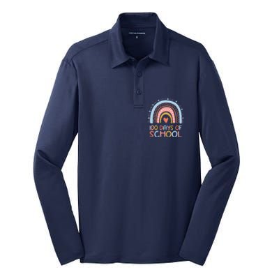 100th Day Of School Teachers 100 Days Smarter Rainbow Wo Silk Touch Performance Long Sleeve Polo