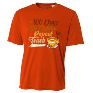 100 Days Of Coffee Teach Repeat Teacher 100th Day Of School Cute Gift Cooling Performance Crew T-Shirt