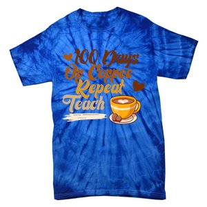 100 Days Of Coffee Teach Repeat Teacher 100th Day Of School Cute Gift Tie-Dye T-Shirt