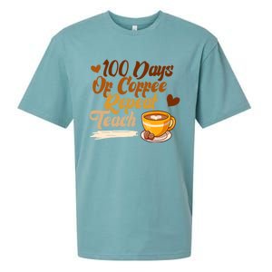 100 Days Of Coffee Teach Repeat Teacher 100th Day Of School Cute Gift Sueded Cloud Jersey T-Shirt