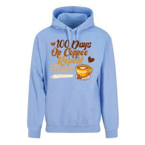 100 Days Of Coffee Teach Repeat Teacher 100th Day Of School Cute Gift Unisex Surf Hoodie