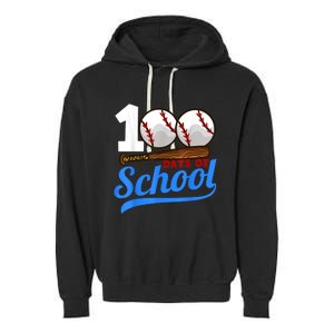 100 Days Of School Baseball 100th Day Garment-Dyed Fleece Hoodie