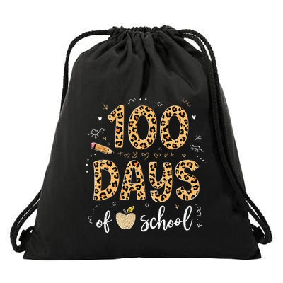 100 Days Of School Leopard Print Design For & Teachers Drawstring Bag