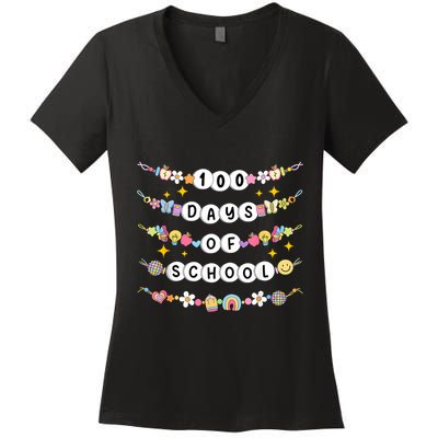 100th Day Of School Friendship Bracelets 100 Days Smarter Women's V-Neck T-Shirt