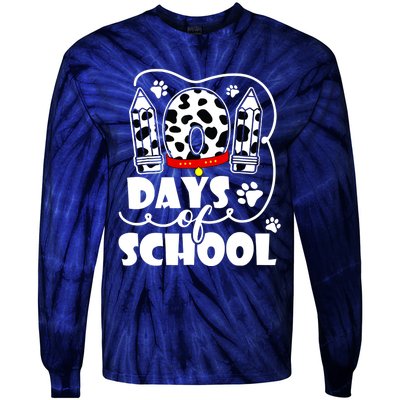 101 Days Of School Dalmatian Dog 100 Days Smarter Tie-Dye Long Sleeve Shirt