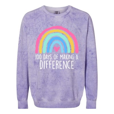 100 Days Of Making A Difference 100th Day Of School Teacher Gift Colorblast Crewneck Sweatshirt