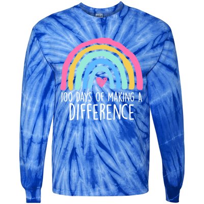 100 Days Of Making A Difference 100th Day Of School Teacher Gift Tie-Dye Long Sleeve Shirt