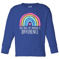 100 Days Of Making A Difference 100th Day Of School Teacher Gift Toddler Long Sleeve Shirt