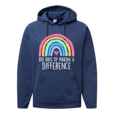 100 Days Of Making A Difference 100th Day Of School Teacher Gift Performance Fleece Hoodie