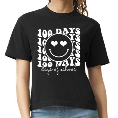 100 Days Of School Retro Smiley Heart Comfort Colors Boxy T-Shirt
