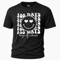 100 Days Of School Retro Smiley Heart Cooling Performance Crew T-Shirt