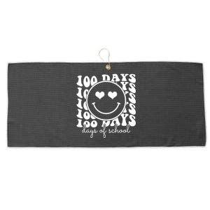 100 Days Of School Retro Smiley Heart Large Microfiber Waffle Golf Towel