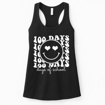 100 Days Of School Retro Smiley Heart Womens Tank Top