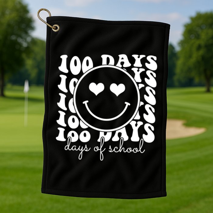 100 Days Of School Retro Smiley Heart Golf Towel