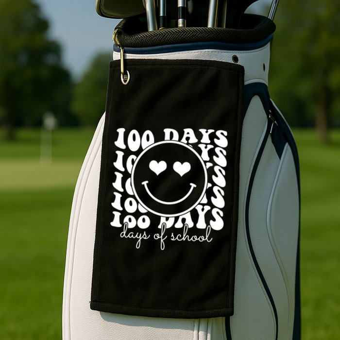 100 Days Of School Retro Smiley Heart Golf Towel