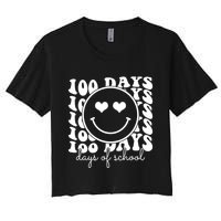 100 Days Of School Retro Smiley Heart Women's Crop Top Tee