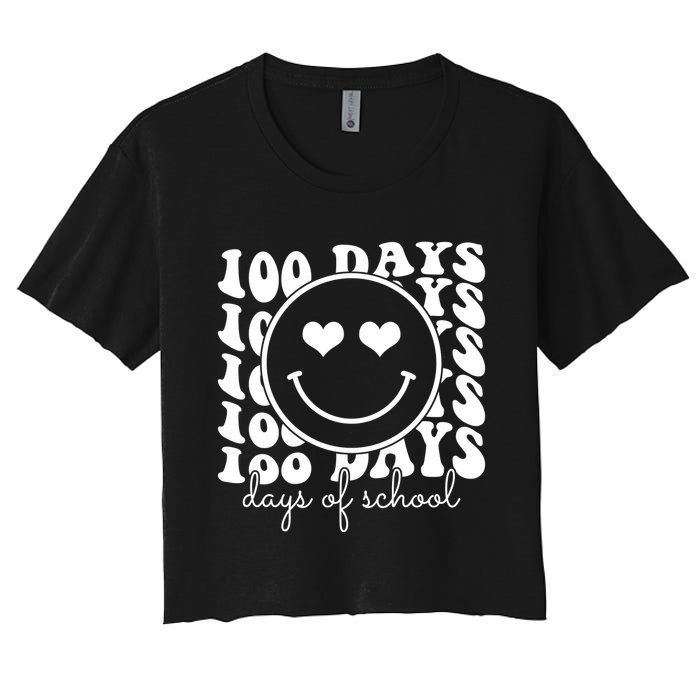 100 Days Of School Retro Smiley Heart Women's Crop Top Tee