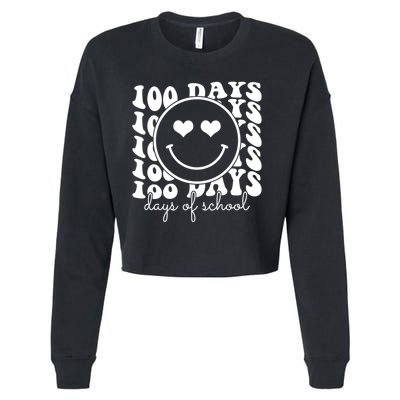 100 Days Of School Retro Smiley Heart Cropped Pullover Crew