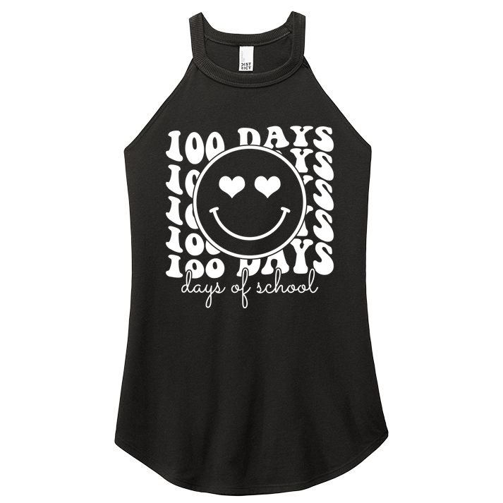 100 Days Of School Retro Smiley Heart Women's Perfect Tri Rocker Tank